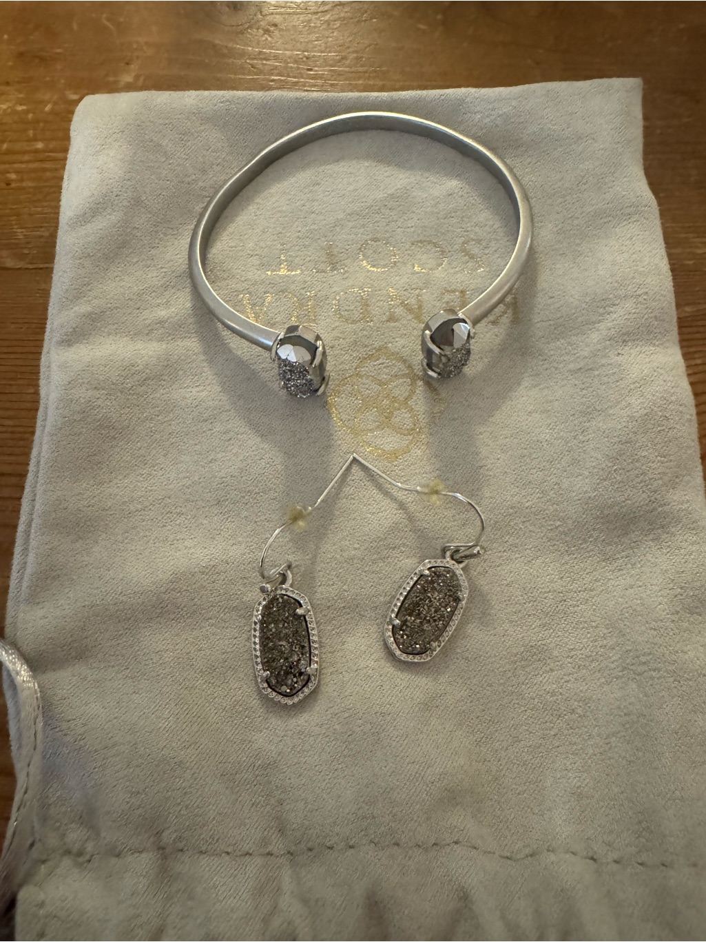 Kendra Scott Silver Drusy Cuff Bracelet With Matching Drops